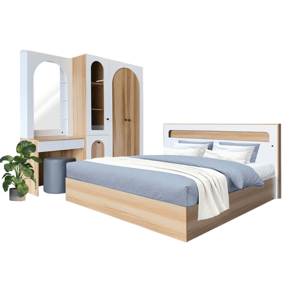 ชุดห้องนอน + ที่นอน PVC 6 ฟุต WISDOM DESIGN FURNITURE รุ่น ARISTA 6 สี แอช/ขาว_0